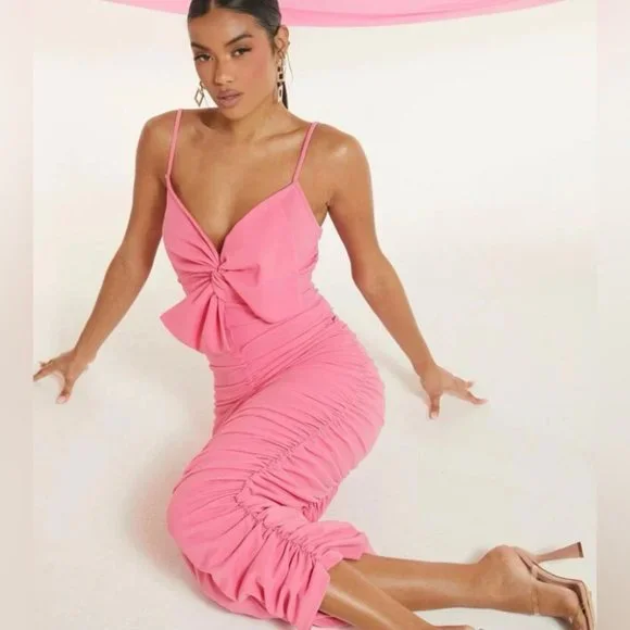 NWT Womens dress Bow Front Ruched Bodycon Dress. Size Large - Picture 6 of 6